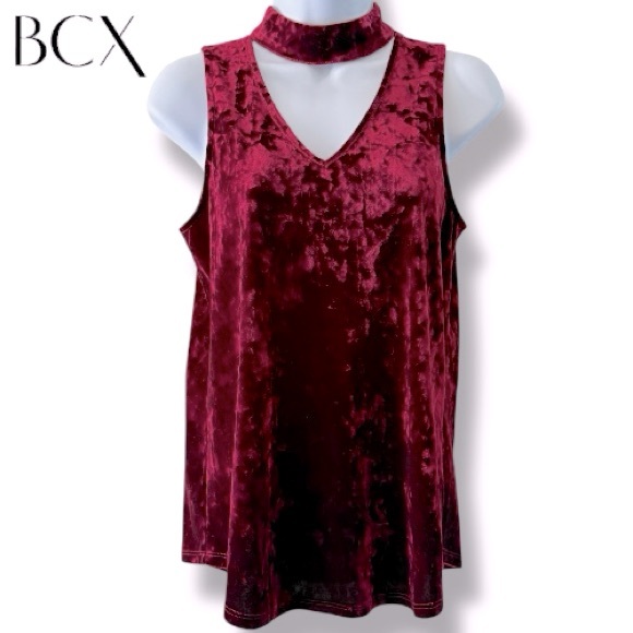 BCX Velvet Choker Halter Tank Top Crushed Maroon  Burgundy Goth Holiday | Sz S - Picture 1 of 5